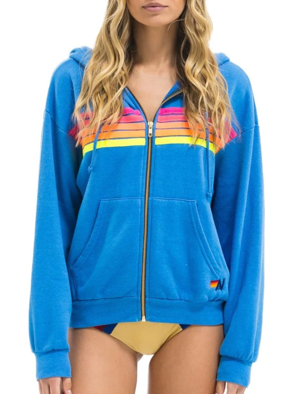Aviator Nation 5 Stripe Zip Hoodie Cobalt Blue Unisex Size M - Picture 7 of 10
